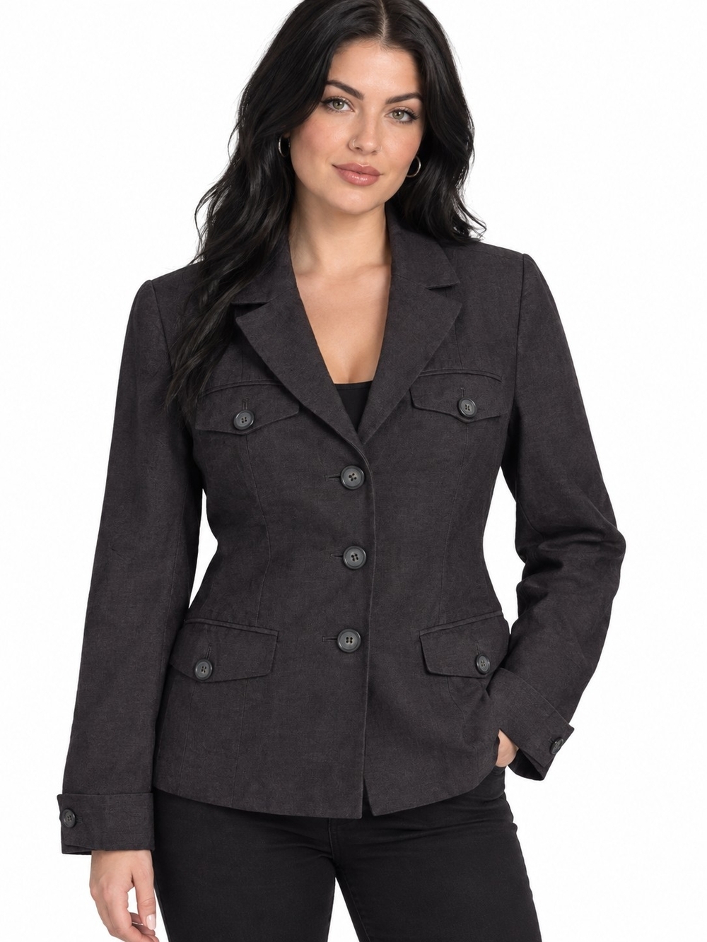 LOFT Brown Tailored Button-Front Blazer Size 10 Linen/Rayon Blend